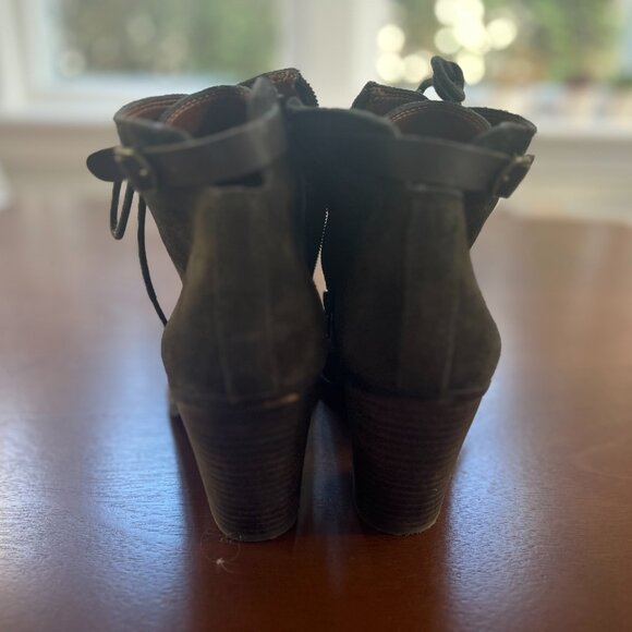 LUCKY BRAND Forest Green Suede Leather Lace Up Heeled Bootie - Picture 2 of 4